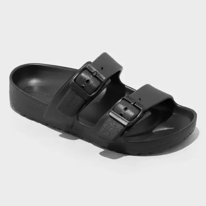 Kids‘ Noa Blown EVA Footbed Sandals – Cat & Jack™ Black 3 Slip-On, Contoured Footbed, Double Straps, Open Toe