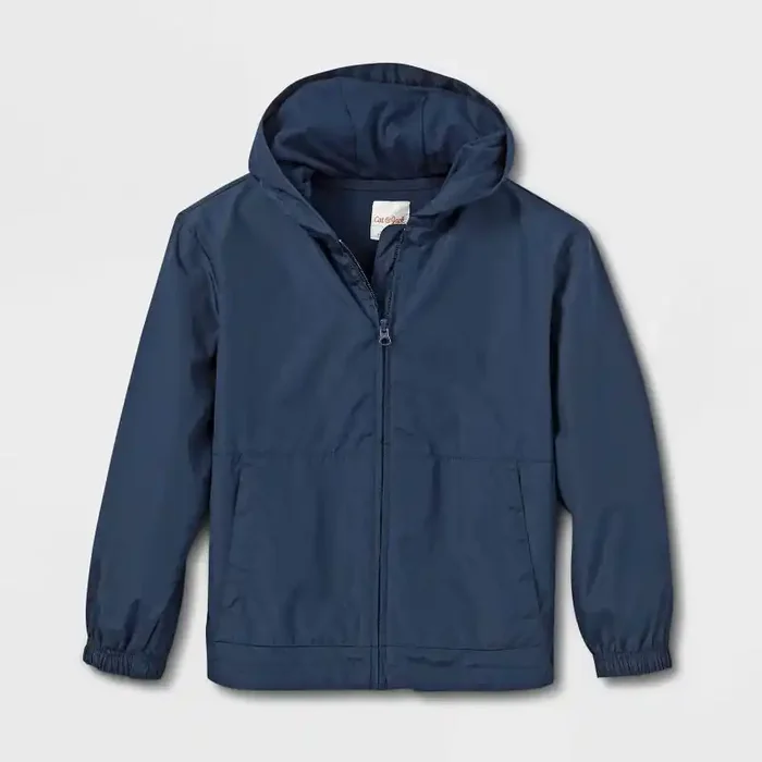 Kids‘ Windbreaker Uniform Jacket – Cat & Jack™ Navy L Water-Resistant, Hooded, Kangaroo Pocket