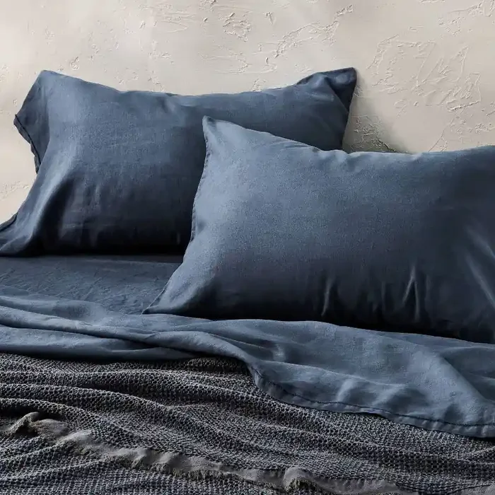 King 100% Linen Pillowcases Dark Mineral Blue – Casaluna™