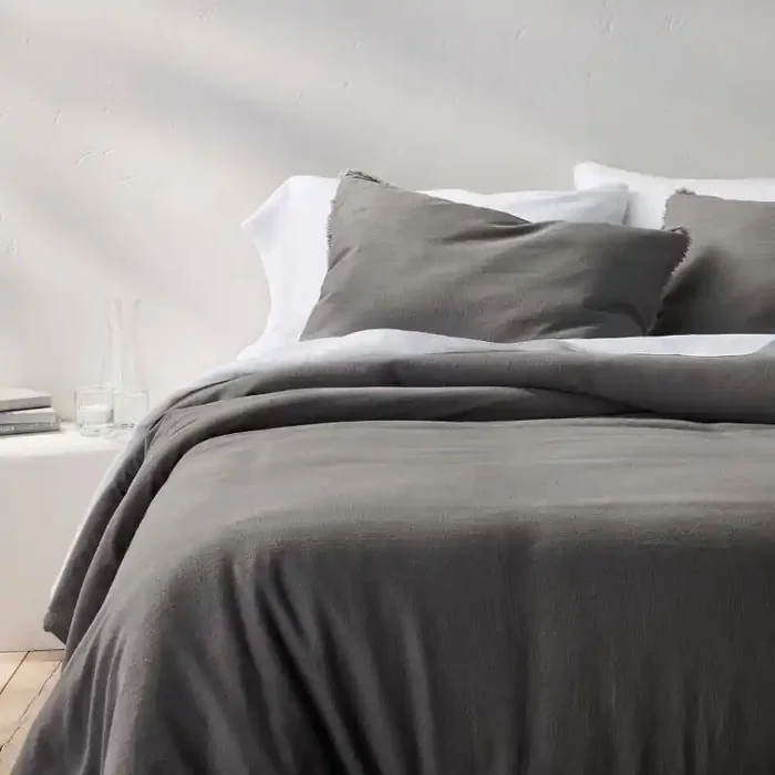 King/California Heavyweight Linen Blend Comforter & Sham Set Dark Gray – Casaluna™ Rayon & Cotton, Hidden Quilting, Zipper Closure