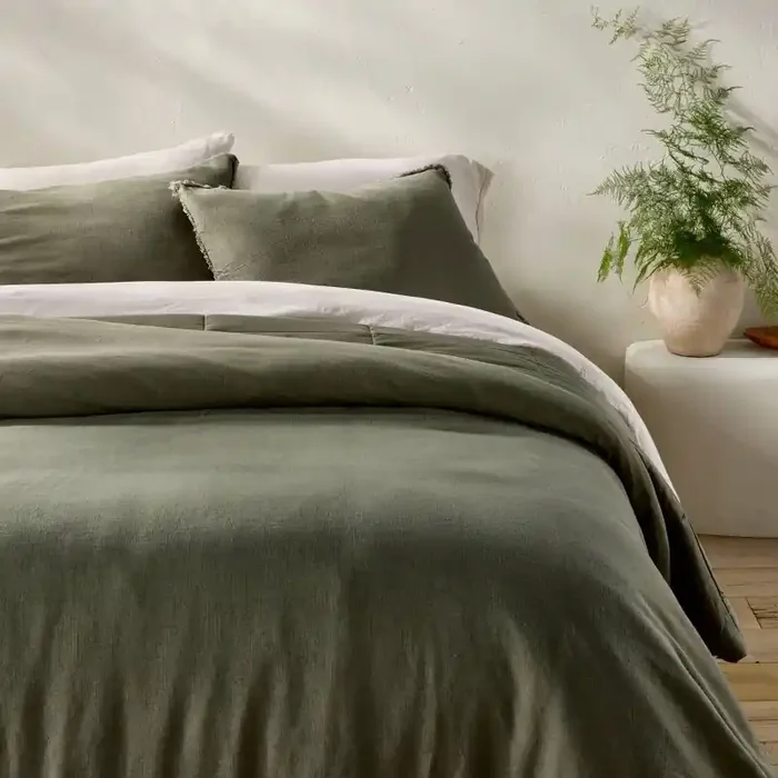 King Heavyweight Linen Blend Comforter and Sham Set Olive Green – Casaluna™
