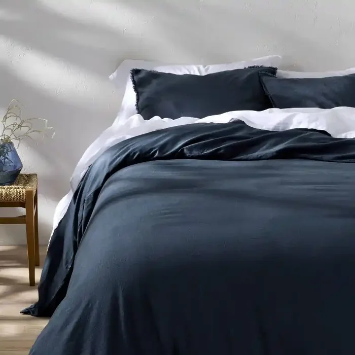 King Heavyweight Linen Blend Duvet Cover and Sham Set Dark Mineral Blue – Casaluna™