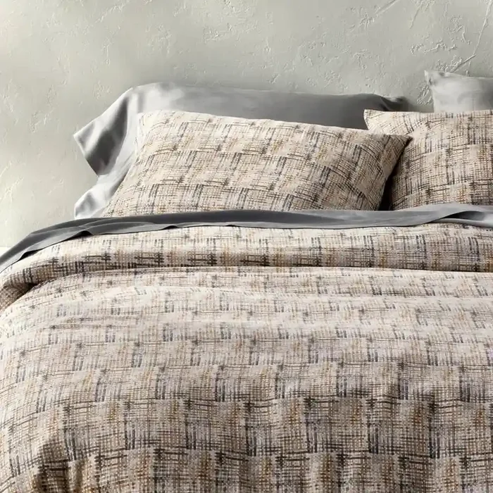 King Heavyweight Linen Blend Duvet Cover and Sham Set Grid Print – Casaluna™