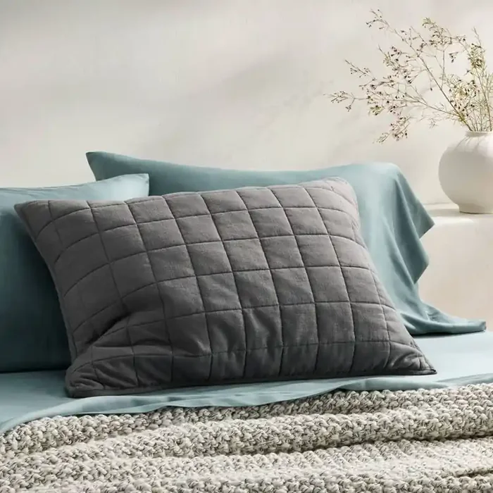 King Heavyweight Linen Blend Quilt Pillow Sham Dark Gray – Casaluna™ Zipper Closure, OEKO-TEX Certified, No Flange