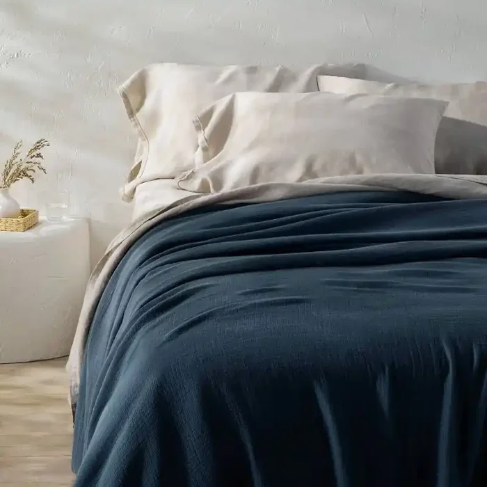 King Rayon from Bamboo Matelasse Blanket Dark Mineral Blue – Casaluna™