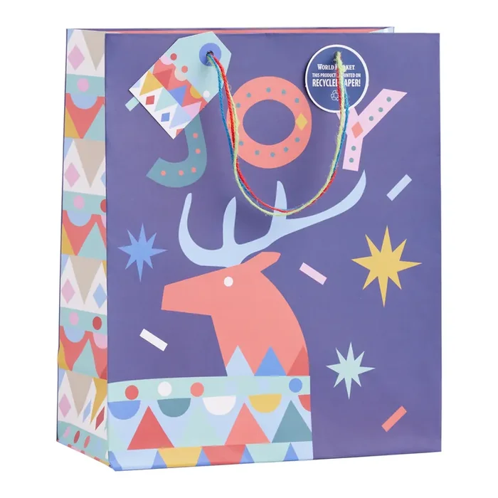 Large Happy Hygge Joy Reindeer Holiday Gift Bag