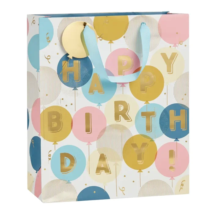 Large Navy Happy Birthday Balloons Gift Bag Set Of 2