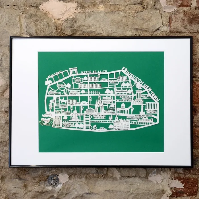 Lasercut A2 Edinburgh New Town Map – White on Green