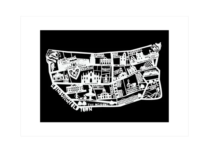 Lasercut A4 Edinburgh Old Town Map – White on Black
