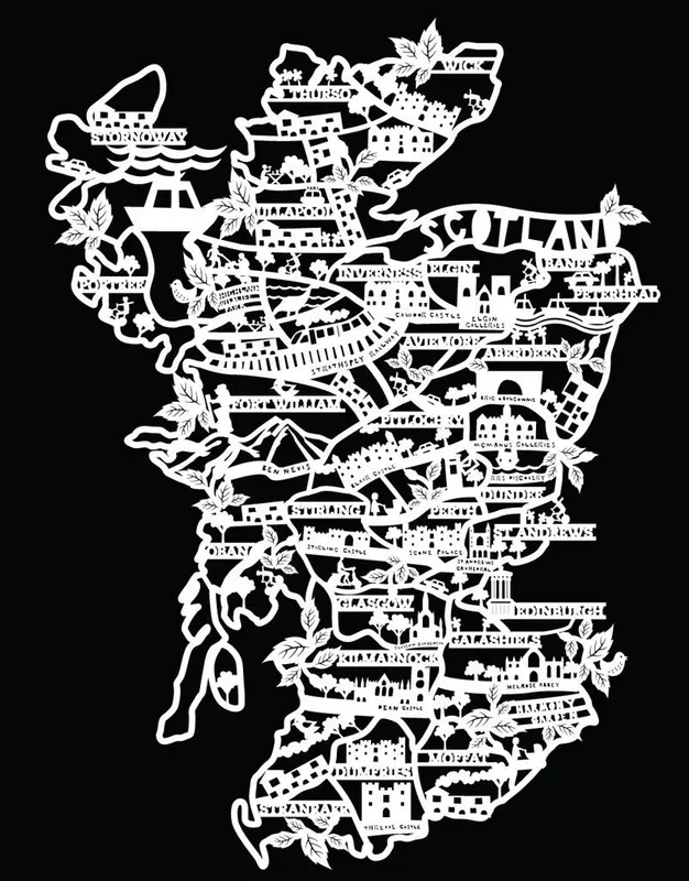 Lasercut A4 Scotland – White On Black