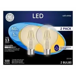 LED Globe Light Bulbs, Soft White, Clear, Dimmaable, 500 Lumens, 5-Watts, 2-Pk.