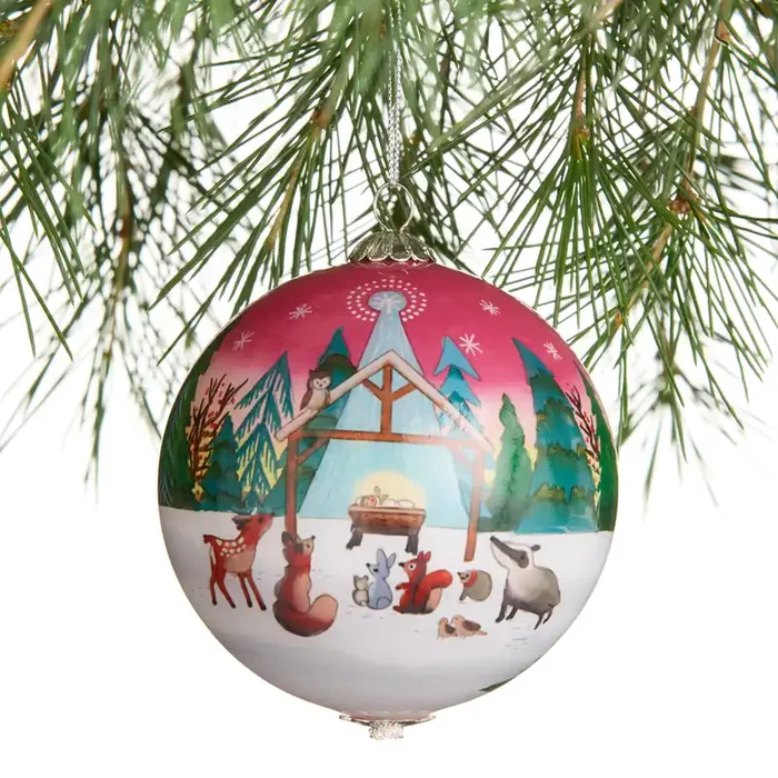 Li Bien Sunset Woodland Nativity 2025 Glass Ball Ornament