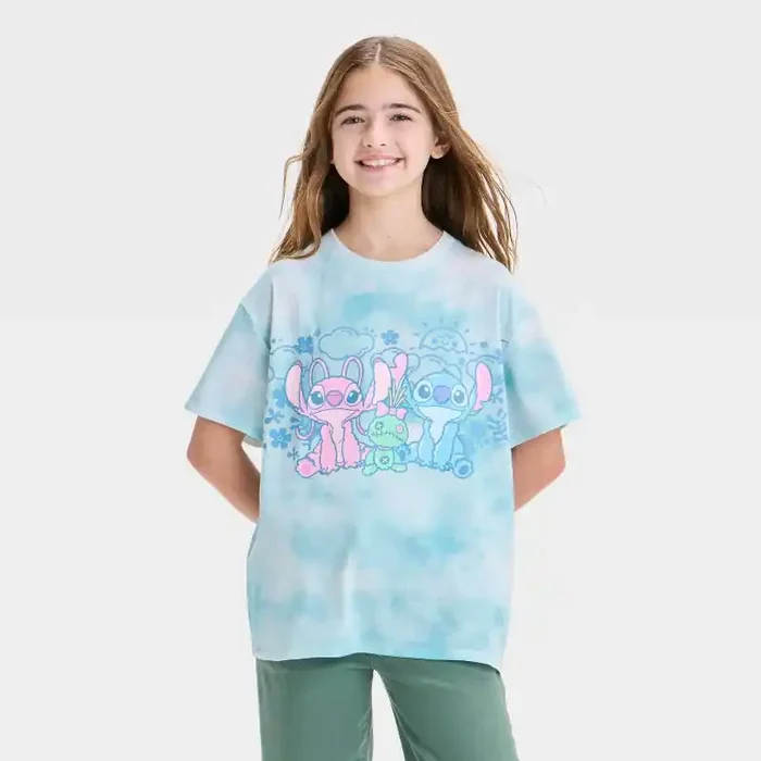 Lilo & Stitch Girls‘ Stitch and Angel Oversized Short Sleeve Graphic T-Shirt – Blue S