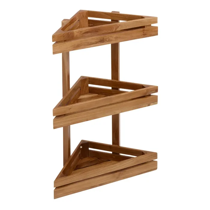 Lucy Teak Wood 3 Tier Corner Shelf