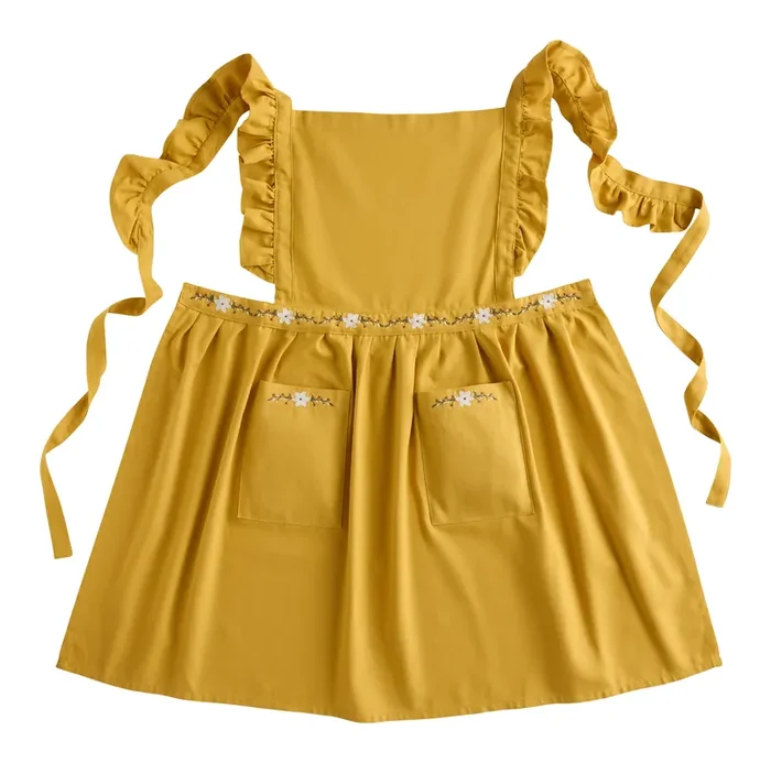 Marigold Floral Ruffle Embroidered Apron