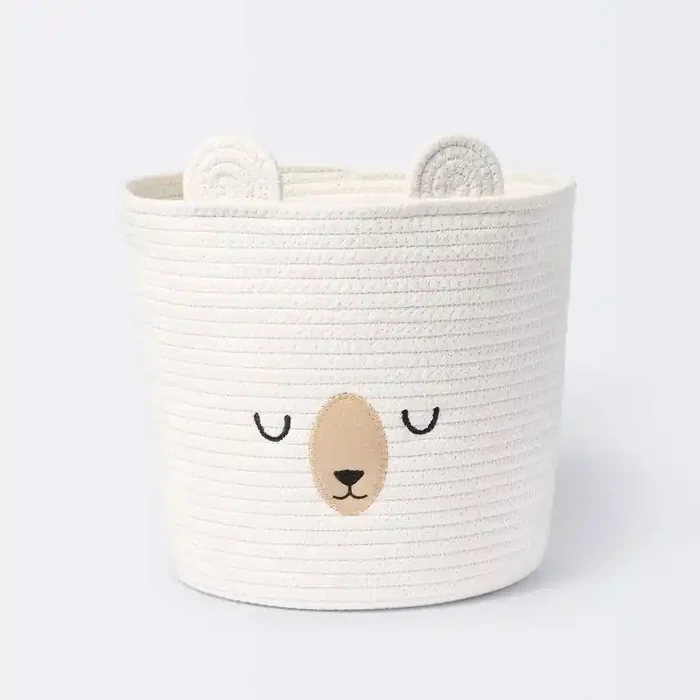 Medium Coiled Rope Round Basket Sleepy Bear – Cream – Cloud Island™