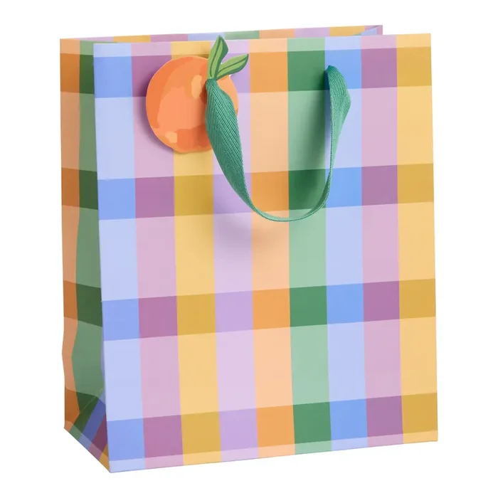 Medium Farmers Market Orange Plaid Gift Bag
