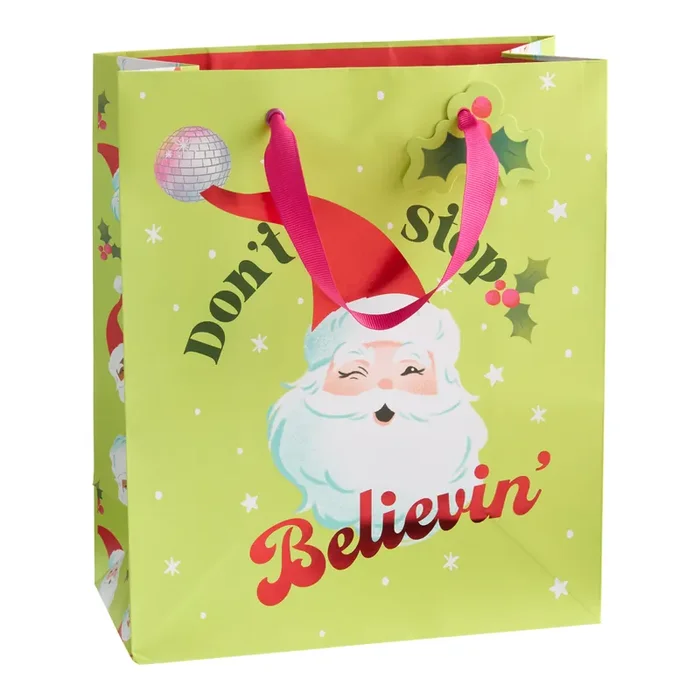 Medium Green Don‘t Stop Believin‘ Holiday Gift Bag