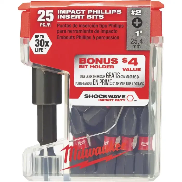 Milwaukee Shockwave 2 Insert Impact Screwdriver Bit with Magnetic Holder (25-Pack)