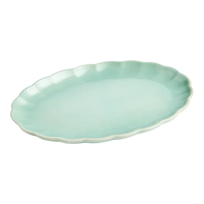 Mint Reactive Glaze Scalloped Serving Platter