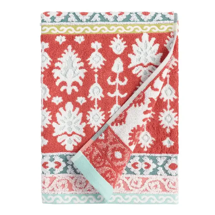 Miriam Coral And Aqua Ikat Bath Towel
