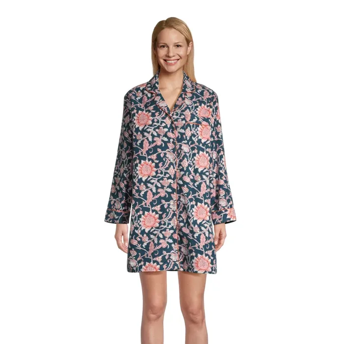 Navy and Pink Jaipur Floral Fleece Nightshirt