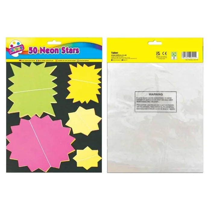 Neon Fluorescent Flash Star Cards Assorted 50 pack – Case of 12