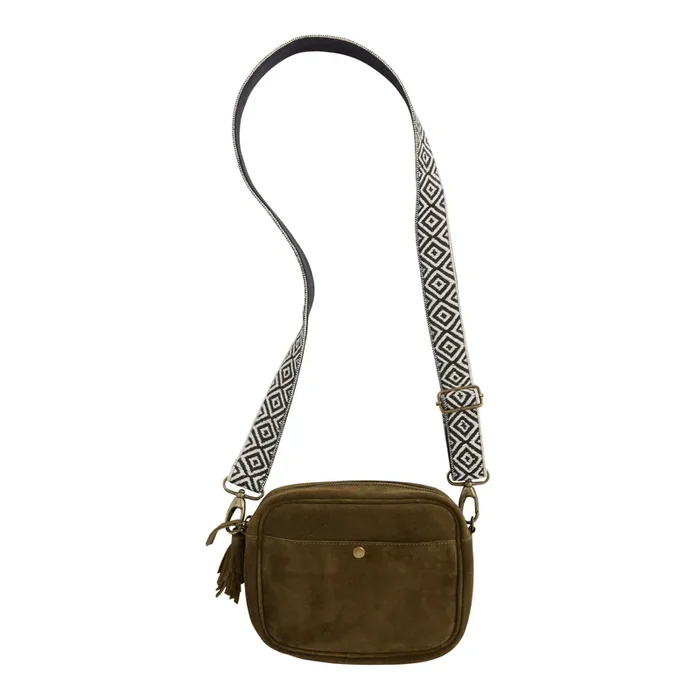 Olive Green Suede Crossbody Bag With Interchangeable Strap