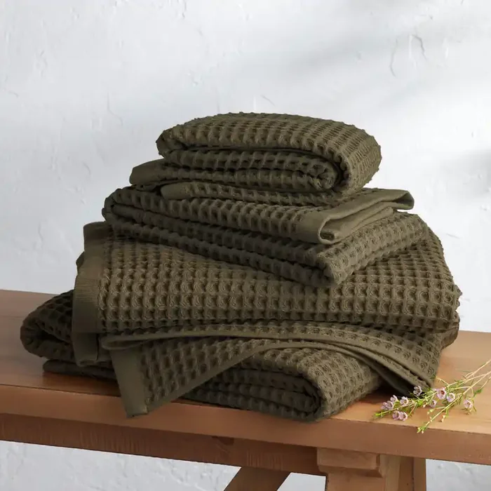 Olive Waffle Weave Cotton Towel Collection