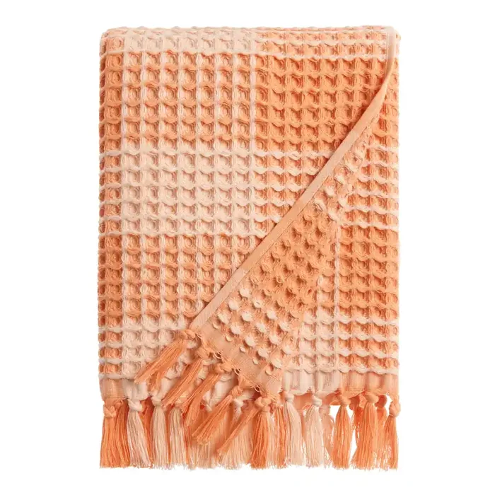 Orange Plaid Waffle Weave Cotton Bath Towel