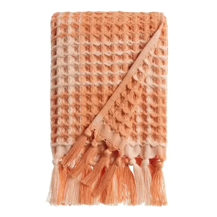 Orange Plaid Waffle Weave Cotton Hand Towel
