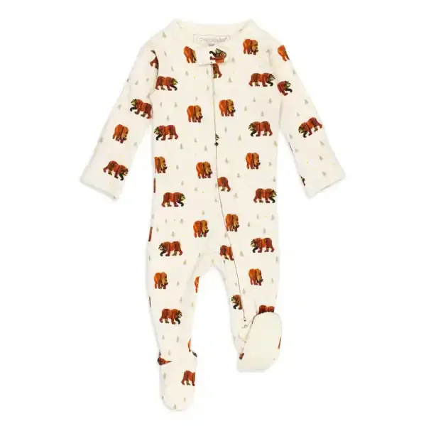 ORGANIC 2-WAY ZIPPER FOOTIE BROWN BEAR
