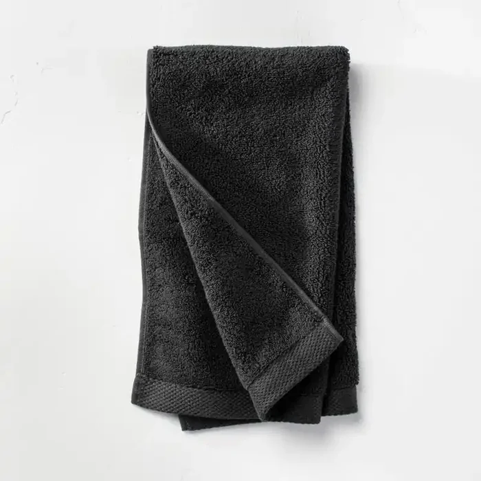 Organic Hand Towel Black – Casaluna™ GOTS Certified, Low Lint, Fade-Resistant, 550-800 GSM, Machine Washable