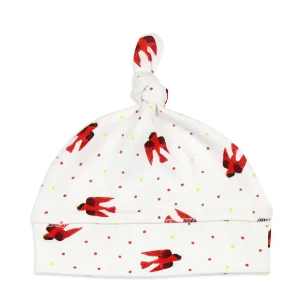 ORGANIC KNOTTED HAT RED BIRD