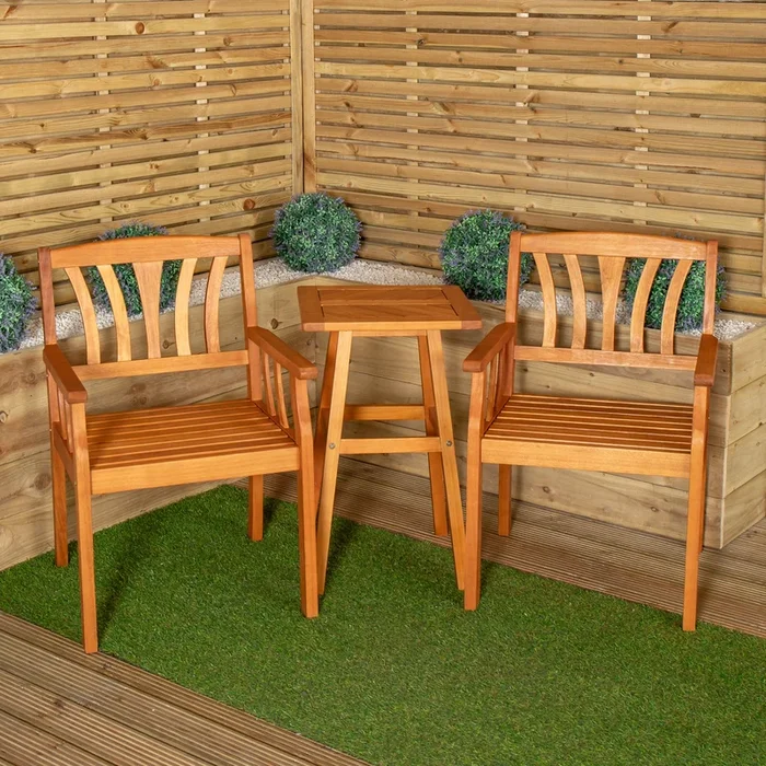 Outdoor Wooden Garden Slatted Side Table with 2 Chairs