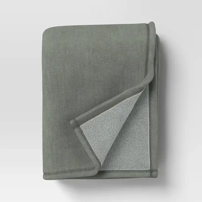 Oversized Casual Chenille Throw with Faux Shearling Reverse Soft Green – Threshold™ Lightweight, 50×70, Machine Washable