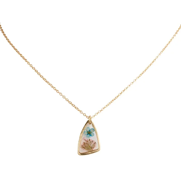 Pink And Gold Dried Flower Shorty Pendant Necklace