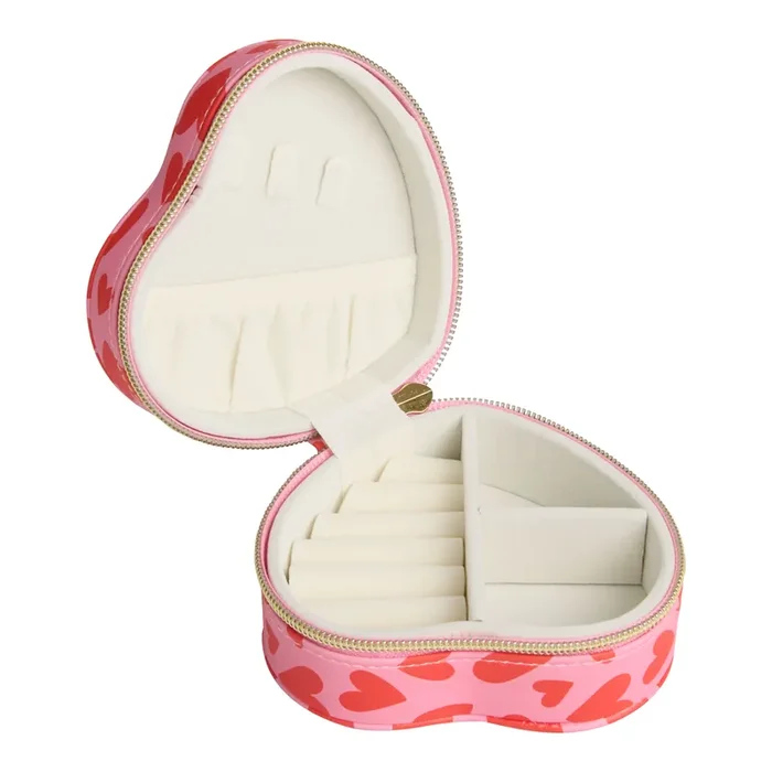 Pink and Red Faux Leather Heart Shaped Travel Jewelry Box