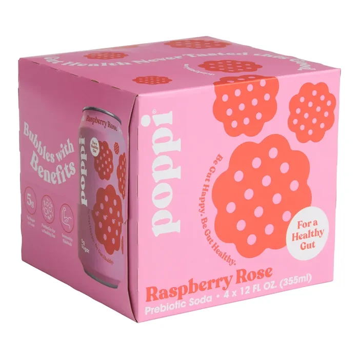 Poppi Raspberry Rose Prebiotic Soda 4 Pack