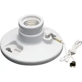 Porcelain Medium-Base Pull-Chain Lampholder, 250-Watt, 250-Volt