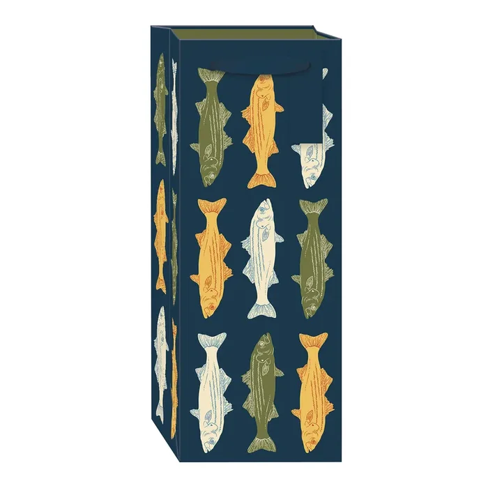 Punch Studio Navy, Ivory, and Green Fish Wine Bag