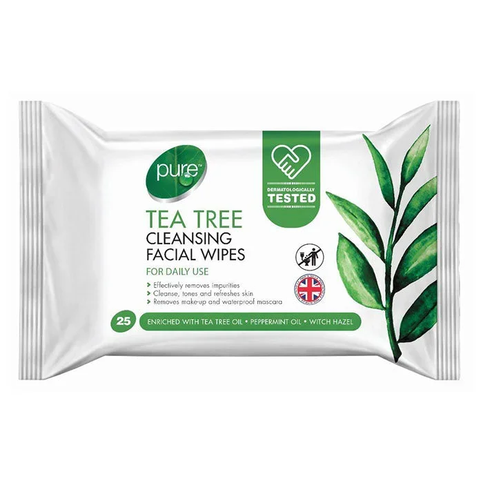 Pure Tea Tree Cleansing Facial Wipes 25 Pack – Case of 12