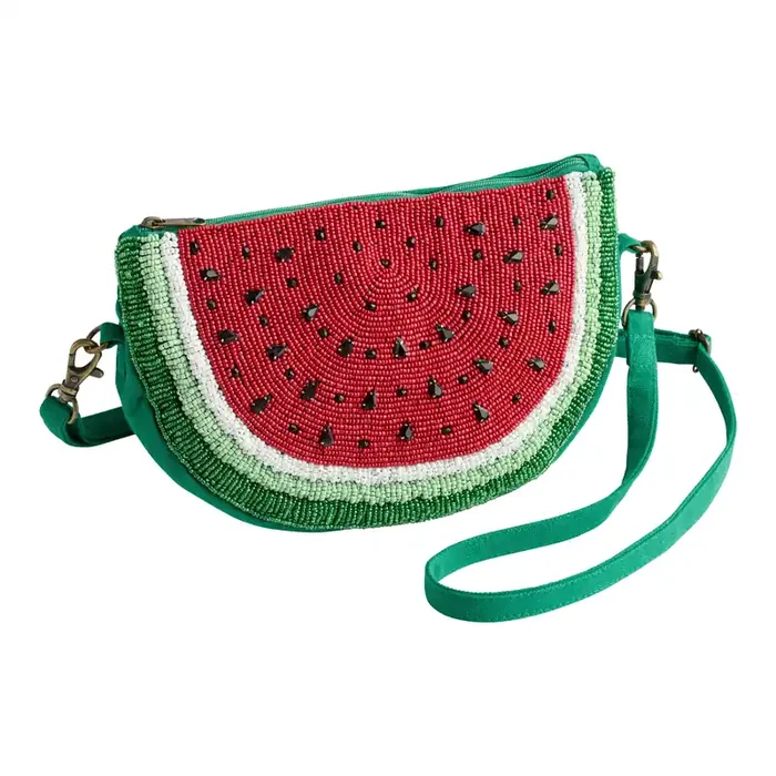 Red and Green Straw Watermelon Beaded Crossbody Bag