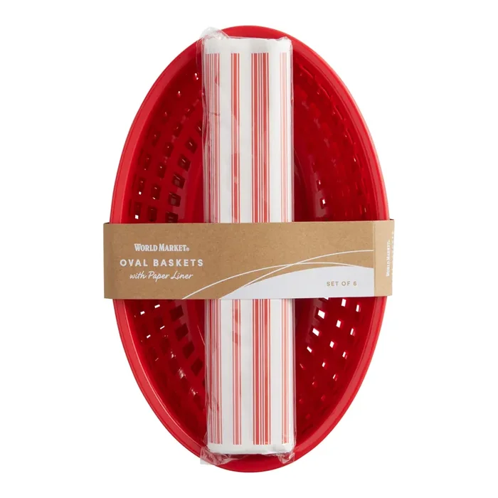 Red Plastic BBQ Food Baskets with Liners 6 Pack