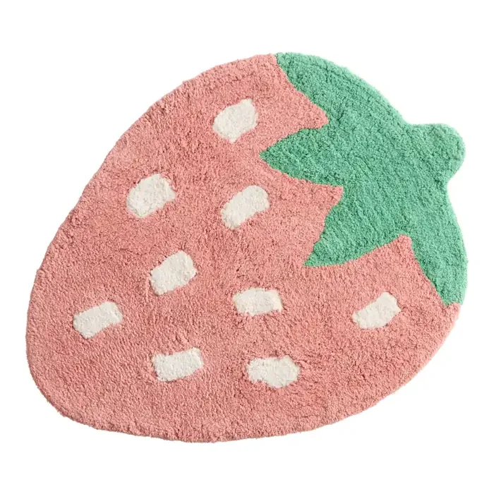 Red Tufted Strawberry Shaped Bath Mat