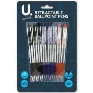 Retractable Ballpoint Pens 8 Pack