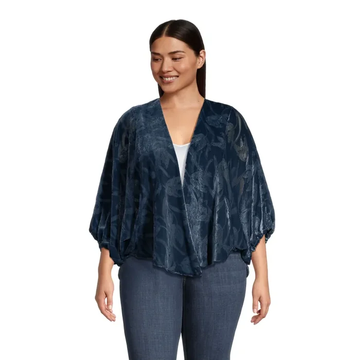 Rocha Navy Blue Velvet Floral Burnout Kimono