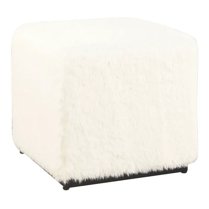 Rode Square White Faux Fur Cube Upholstered Ottoman