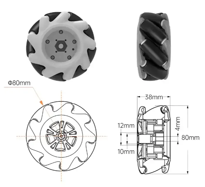 ROS Robot Universal Wheel, Smart Car Tire (80mm Competition-Grade Mecanum Wheel)