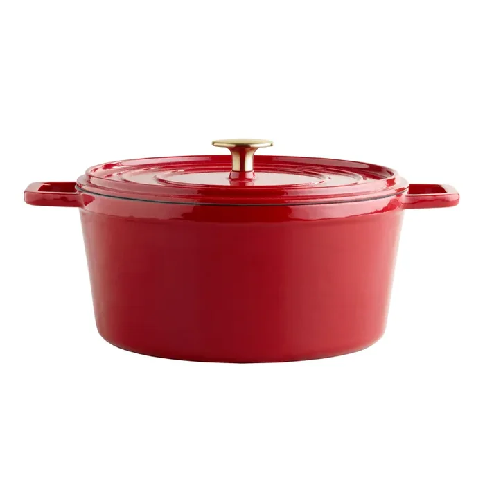 Round Cherry Red Enamel Cast Iron Dutch Oven 5 Quart